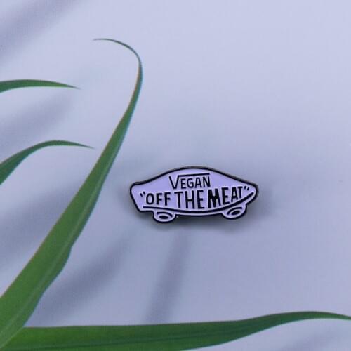 Vegan Off the Meat White Enamel Pin Vans Off the Wall Skater Punk Vegetarian Enamel Pin