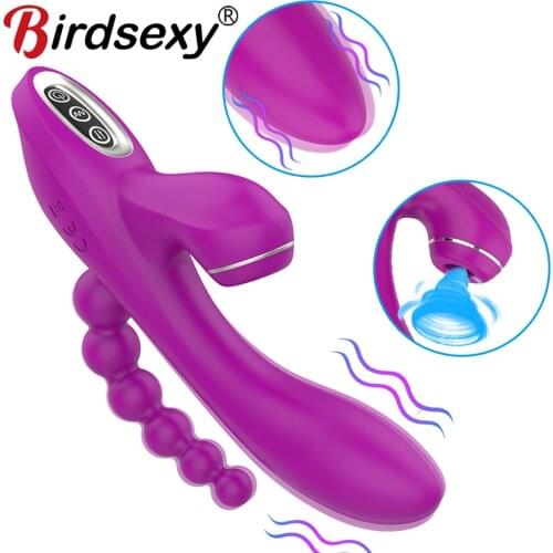 3 in 1 G-spot vibrators for Women Clitoris Sucker Rabbit Vibrator Triple Curve Rechargeable Dildo Vibrator for Women Sex Shop