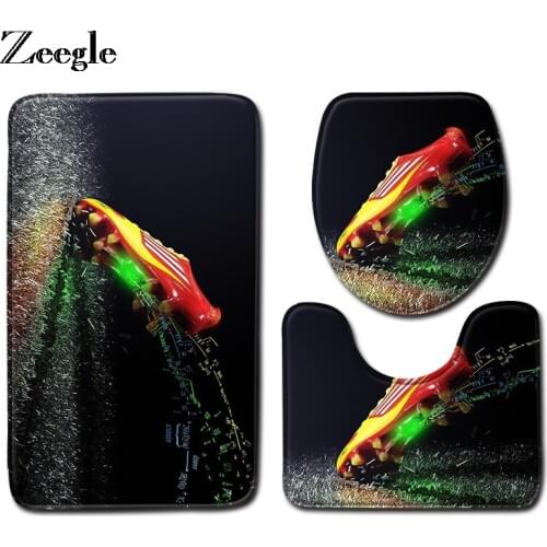 Zeegle Football Pattern Toilet Rug Bathroom Mat Floor Carpet 3 Pieces Toilet Seat Cover Bath Mat For Home Decoration
