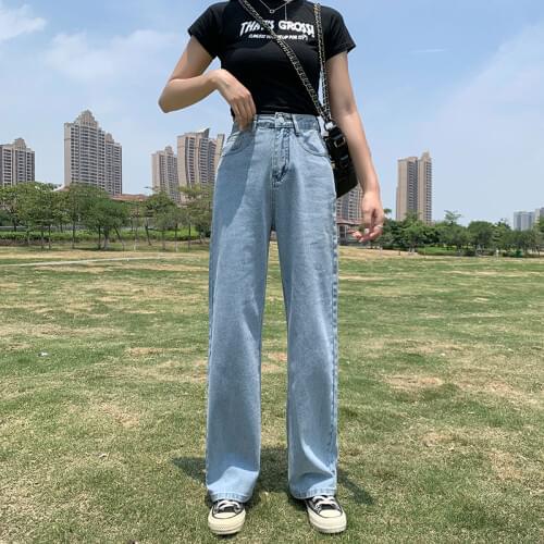 Womens High Waist Jeans Leisure Wide Leg Pants Fashion Vintage Straight Denim Pants Autumn 2020 Female