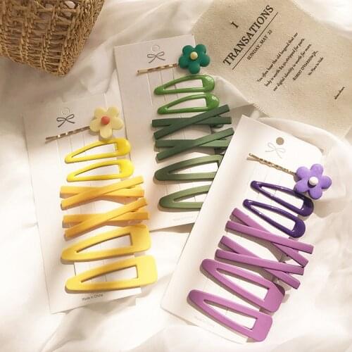 7pcs Fashion Avocado Green Hair Clips Headdress for Women Rainbow Color Flower Hairpin Girl Hair Barrettes
