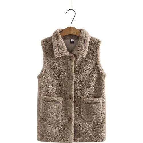 2021 Spring Autumn Women Jacket Loose Middle-Aged Camel Hair Vest Female Coat Sleeveless Warm External Wear Waistcoat Vest R1352
