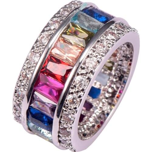 Weinuo Sterling-Silver-Jewelry Multi Colour Crystal Zircon 925 Sterling Silver Jewelry Wholesale Retail Ring for Women Size 6-12