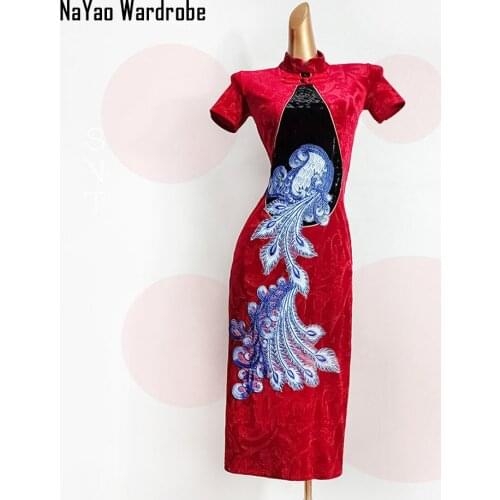 Phoenix Embroidery Latin Dance Dress Women Lace Design Patchwork Dancing Dress for Samba Tango Chacha Performamnce DL576