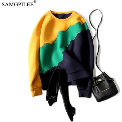Winter Sweatshirts For Women 2021 Casual Cotton Full Sleeve Patchwork Pullovers O-neck Korean Plus Size Oversized Sweatshirt 4XL