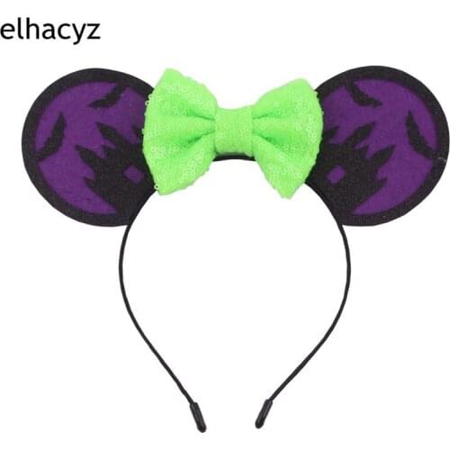 1PC 2021 New Halloween Sequins Bow Glitter Mouse Ears Hairband Bat Black Castle Headband Kids Halloween Headwear Hair Accessory