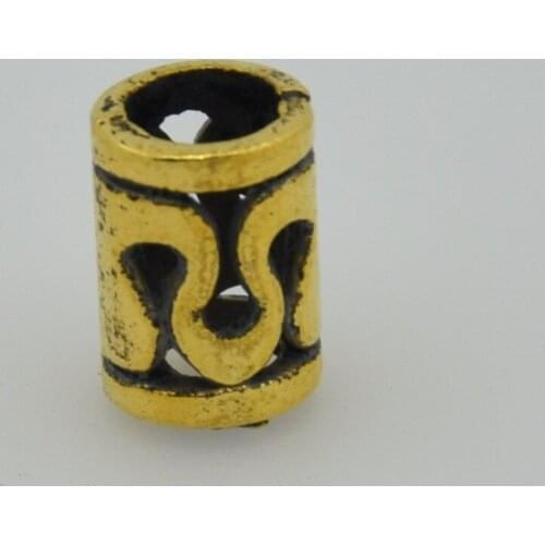 50Pcs Antique Golden Metal Dreadlocks Big Hole Beads Carved Tube Spacers Beads For Jewelry Making 9x6mm