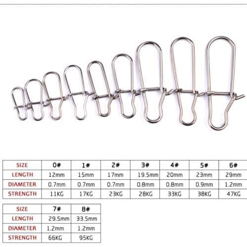 50pcs/lot Hooked Snap Stainless Steel Fishing Barrel Swivel Safety Snaps Hook Lure Connector Pesca Fishing Accessories