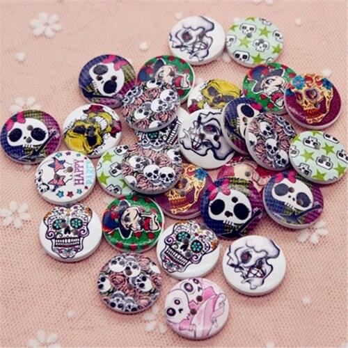 50pcs Fashion Fancy Skeleton Printed Wooden Button Sewing Accessories Decorative Buttons Scrapbooking Craft DIY,20mm