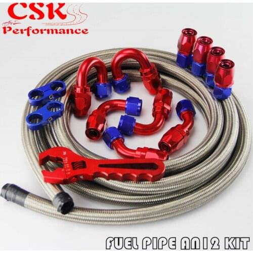 AN12 Stainless Steel Braided Hose line +Fitting Adaptor+Wrench Tools Spanner kit