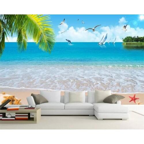 Beibehang Custom wallpaper 3D mural photo luxury quality HD fresh beach coconut tree living room bedroom TV background wall