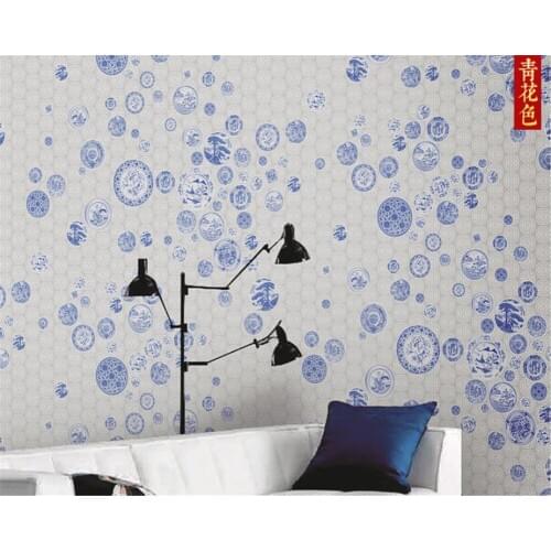 Beibehang Vinyl wallBlue and white porcelain retro red Chinese office bedroom background decorative mural wall papers home decor