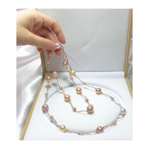 Free shipping gorgeous 10-11mm south sea round multicolor pearl necklace 33inch 925silver