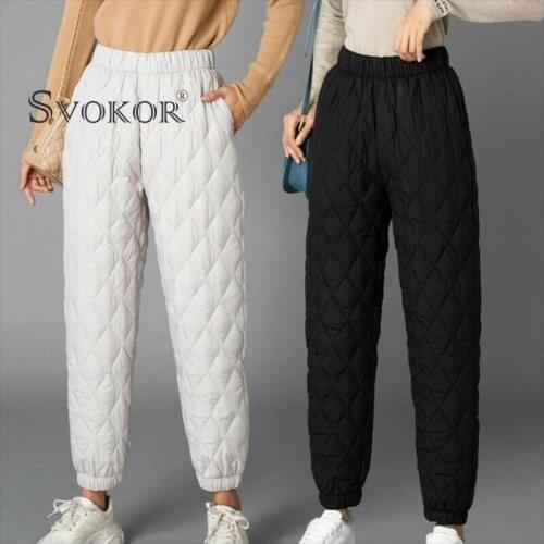 SVOKOR Womens Winter Warm Pants Straight Outer Wear Down Cotton Trousers Warm Down Cotton Casual Harem Pants Wide Leg Pants