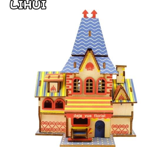Florist 3D Wooden Puzzle Toys Jigsaw Architecture House DIY Manual Assembled Kids Puzzles Educational Wood Toy for Children Gift