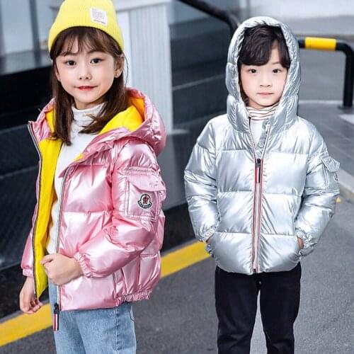 Winter new childrens silver down cotton padded large childrens clothing padded short coat boys and girls hooded jacket
