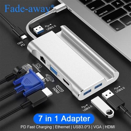 USB C Dock Hub to HDMI 4K with Phone Holder Stand USB 3.0 Type C PD VGA RJ45 Docking Station Adapter Converter for Laptop Tablet