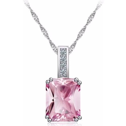 Elegant Square Shape Pendant Cubic Zircon Necklace Crystal Silver Plated Bridal Jewelry Pink Zircon Crystal Choker