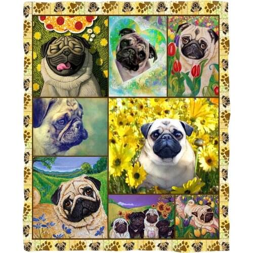 Sunflower Pug 3d printed fleece blanket for Beds Hiking Picnic Thick Quilt Fashionable Bedspread Sherpa Throw Blanket