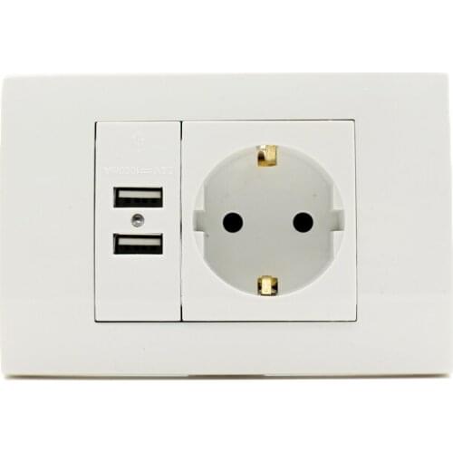 Wall USB Socket Plug Grounded 16A EU Standard Outlet With 1000mA Dual USB Socket Charger Port for Mobile 118mm*80mm