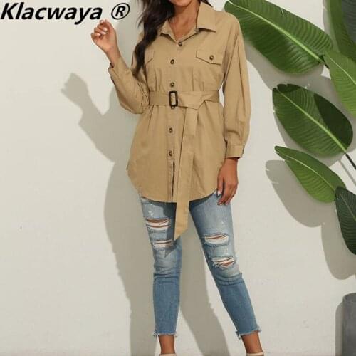 Klacwaya 2021 Women Fashion Khaki Windbreaker Jacket Vintage Single-Breasted Waist Female Autumn Shirt Outerwear Chic Top
