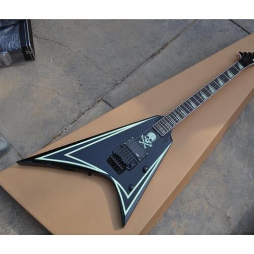 Factory wholesale classic unusual 6 string electric guitar, skull design, black double rocking bridge, free delivery