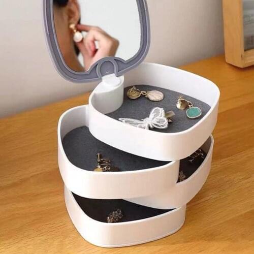 Jewelry Storage Box with Mirror Large Capacity Four Layer Stackable ABS Durable Rotatable Storage Jewelry Organizer for Home