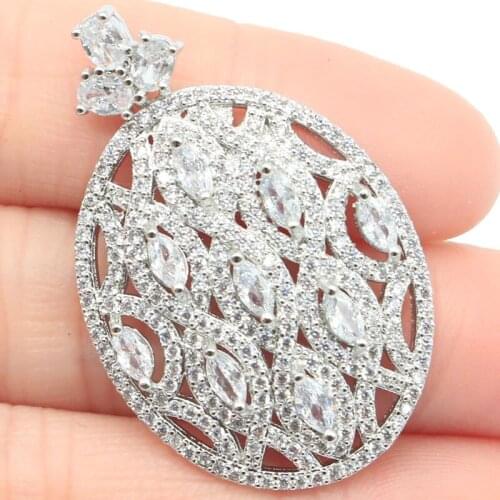 39x25mm Pretty Created White Sapphire Womans Jewelry Silver Pendant