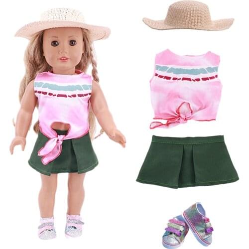Doll Clothes 3Pcs = Hat + Clothes + Shoes Fit 18 Inch American Of Girl`s & Baby Born Doll 43cm ，Toys For Girls