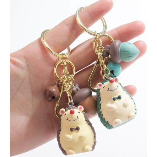 Kawaii Cartoon Hedgehog Keychains Cute Animals Acorn Bells Car Key Chain Gifts for Women Bag Pendant Jewelry Hook Key Ring