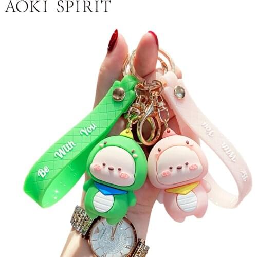 PVC Cute Little Dinosaur Pendant Green Pink Scarf Baby Dinosaur Keychain Mobile Phone Backpack Car Accessory Gift Keyring