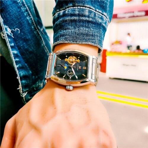 JOJOZ Augulas Watch Mens Large Dial Automatic Mechanical Watch Luminous Waterproof Stainless Steel Hollow Tourbillon Mens Watc