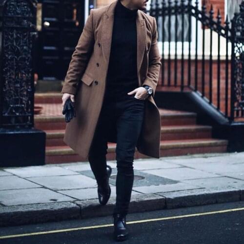 Mens Winter Wool Blend Wedding Tuxedos Custom Made Long Jacket Groom Suit Groomsmen Suits Mens' Casual Coat