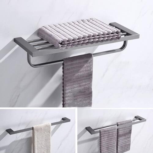 Gun Grey Bathroom Accessories Set 304 Stainless Steel Towel/Paper Rack Toilet Brush/Cup Holder Coner Shelf Hooks Bath Hardware