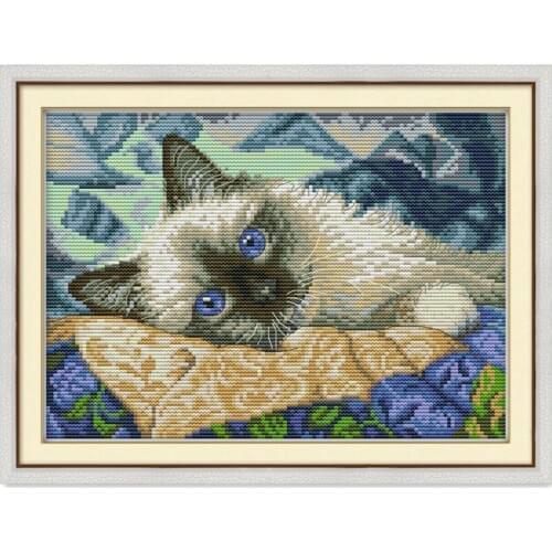 The blue eyes cat cross stitch kit aida 14ct 11ct count printed canvas stitches embroidery DIY handmade needlework DA126