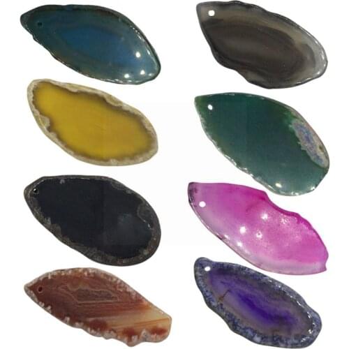 Natural Agate Geode Polished Irregular Crystal Slice Pendant Decoration Mineral Home Flakes Color Stone Agate DIY Q2Q9