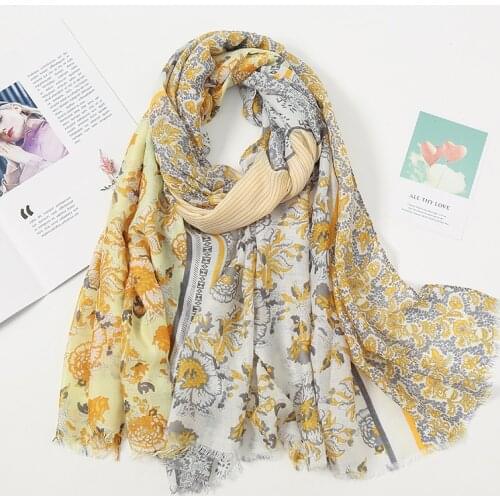 New Women Autumn Cotton Linen Tassel Shawl Polka Floral Patchwork Long Pashmina Wrap Sun Protection Summer Soft Shawl 180*90cm