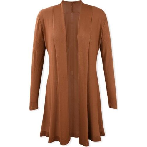 Solid Khaki Women Long Knitted Coat Outwear Ladies Long Sleeve Open Stitch Hollow Out Slim Thin Jacket Spring Cothing