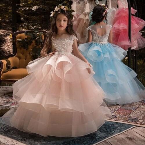 Summer Girls Elegant Wedding Dress Children Tulle Diamond Embroidery Party Dresses Sleeveless Graduation Clothes for Teenagers