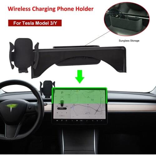 Wireless Charging Phone Stand Holder For Tesla Model 3/Y Sunglass Storage Monitor Fixed Safety Cellphone Charger Car Accessories