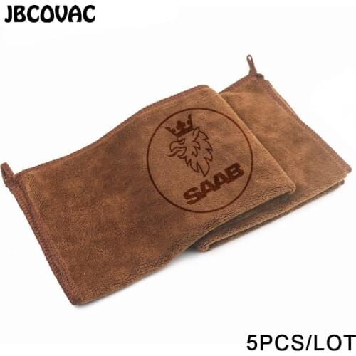 5pcs 30*30CM Car Soft Microfiber Wash Cleaning Towel Auto Emblems Accessories For Saab 9-3 93 9-5 9 3 9000 Car Styling Stickers