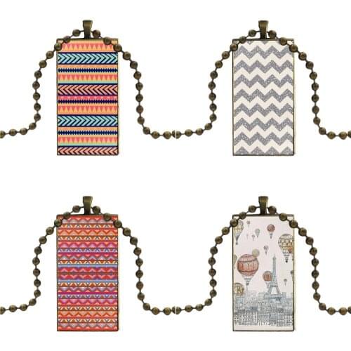 Retro Vintage Aztec Tribal Totem Glass Cabochon Choker Pendant Rectangle Necklace Bronze Color Jewelry For Men Women Party Gift