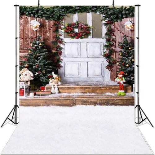 Christmas Photography Background Christmas Tree Doll Wooden Steps Snowfield Backdrop Decoration Props Banner For Photo Studio