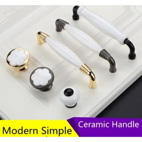 96mm 128mm modern simple gary black kitchen cabinet wardrobe door handle gold white ceramic drawer dresser cupboard knob pull 5"