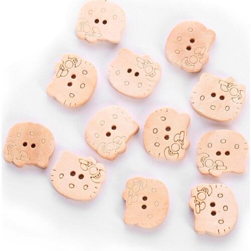 Cartoon cat bow wood button bones Bunny kindergarten DIY manual stickers decorative 24pcs