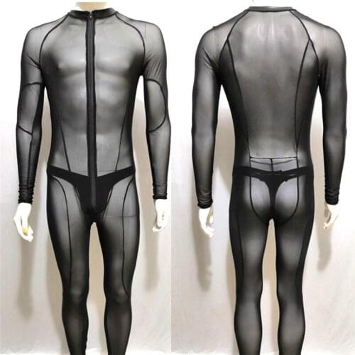 Sexy Men Evening Black Perspective Exotic Badysuit Sheer Erotic Underwear Zipper for Men Sexy Seethrough Intimate Mesh Teddies