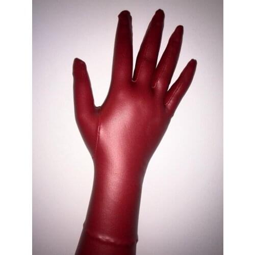 Sexy Lycra Spandex Red Metallic Fetish Zentai Suits, Unisex Crossdresser Costumes Gloves