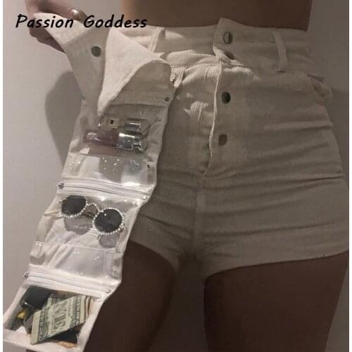 Streetwear Women Detachable Pocket Shorts Casual High Waist Button Big Adjustable Pocket Shorts Straight Shorts Party Shorts