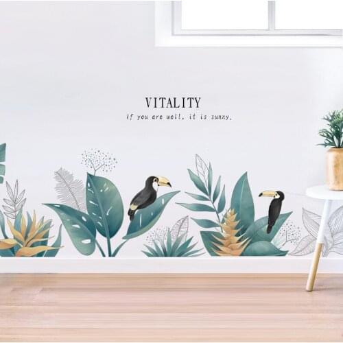 Nordic Green Plants Birds Wall Stickers Home Living Room Bedroom Eco-friendly Vinyl Wall Decals Removable Wallpaper Home Decor