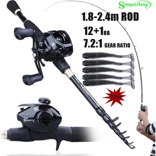 Sougayilang 1.8-2.4m Telescopic Casting Fishing Combo Portable Ultralight Rod and 7.2:1 Gear Ratio Fishing Reel Fishing Combo